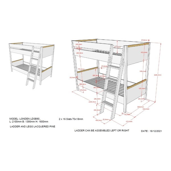 Bela otroška nadstropna postelja Vipack London, 90 x 200 cm-image-2
