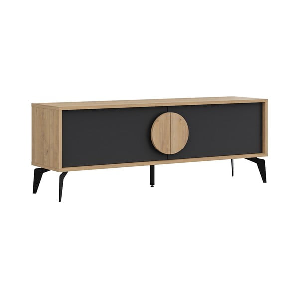 Črna/naravna TV omarica v hrastovem dekorju 140x51 cm Vae – Marckeric-image-2