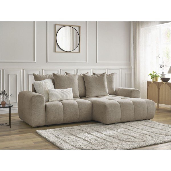 Bež raztegljiva kotna sedežna garnitura iz šenilje s prostorom za shranjevanje (desni kot/z ležalnikom) Roxelane – Bobochic Paris-image-3