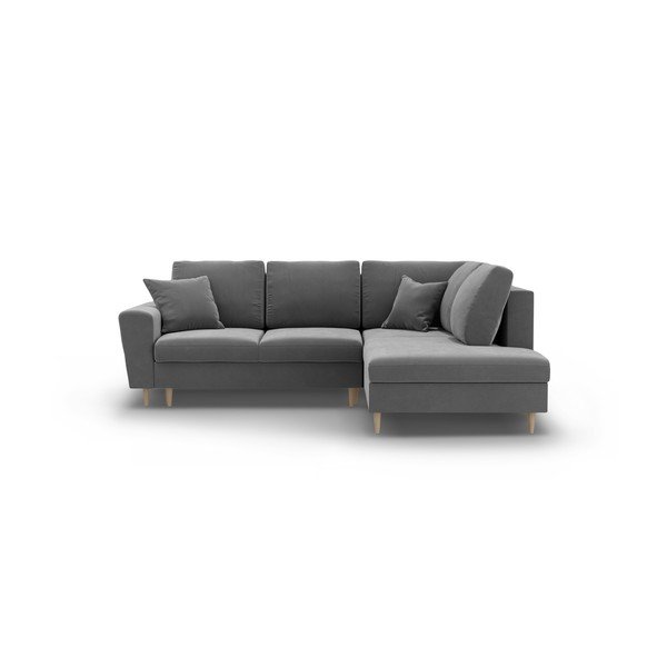 Svetlo siva žametna raztegljiva kotna sedežna garnitura s prostorom za shranjevanje (desni kot/v obliki črke L) Kyoto – Cosmopolitan Design