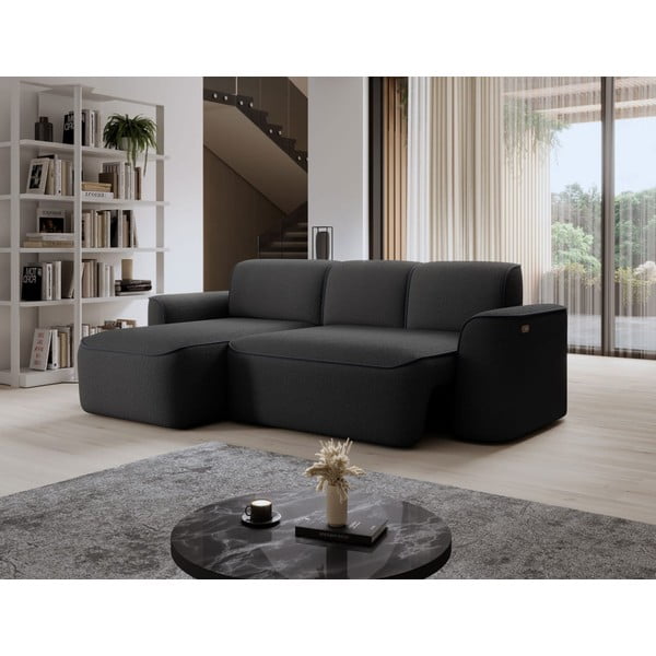 Antracitno siva kotna sedežna garnitura iz tkanine bouclé (levi kot/z ležalnikom) Ume – ELTAP-image-4