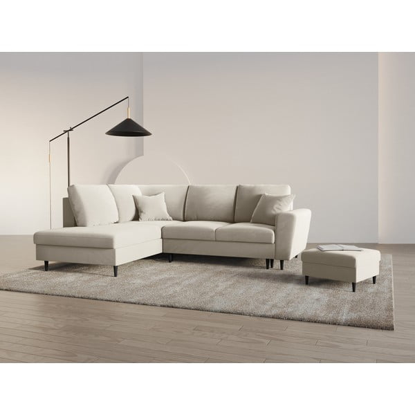 Bež žametna raztegljiva kotna sedežna garnitura s prostorom za shranjevanje (levi kot/v obliki črke L) Kyoto – Cosmopolitan Design-image-2