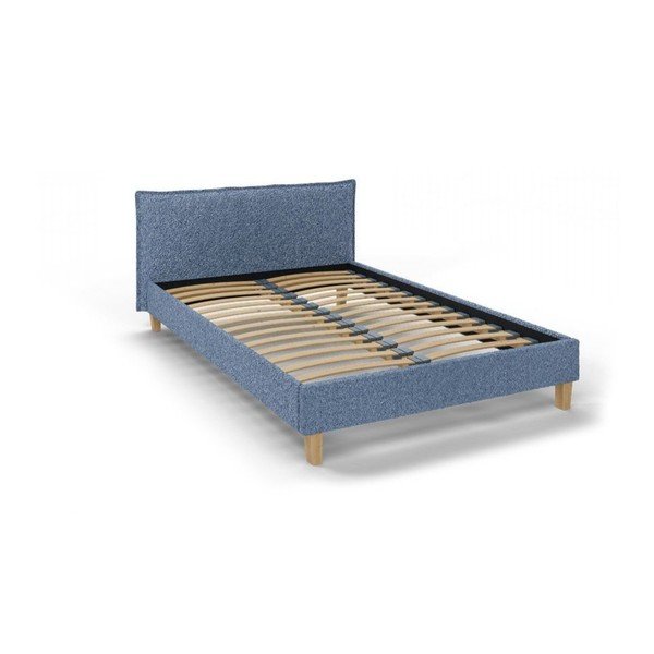 Modra oblazinjena zakonska postelja z letvenim dnom 140x200 cm Tina – Ropez