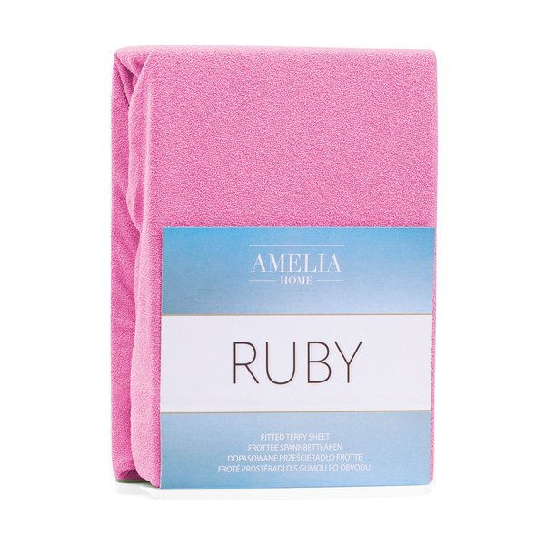 Temno rožnata elastična rjuha z visoko vsebnostjo bombaža AmeliaHome Ruby, 120/140 x 200 cm-image-2