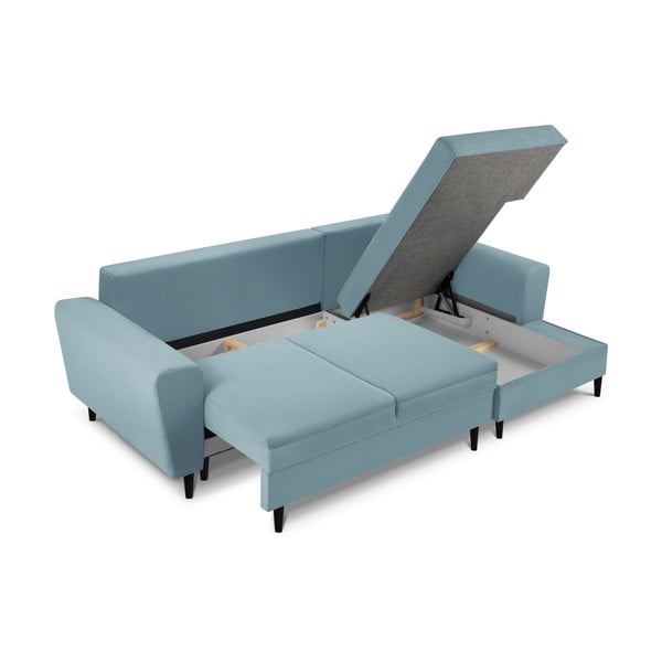 Svetlo modra raztegljiva kotna sedežna garnitura s prostorom za shranjevanje iz rebrastega žameta (desni kot/z ležalnikom) Kyoto – Cosmopolitan Design-image-3