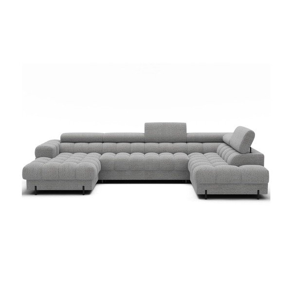 Siva raztegljiva kotna sedežna garnitura iz tkanine bouclé (desni kot/v obliki črke "U") Feraria – ELTAP