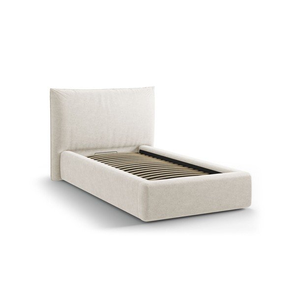 Kremno bela oblazinjena postelja s prostorom za shranjevanje in z letvenim dnom 90x200 cm Kaelle – Micadoni -image-2