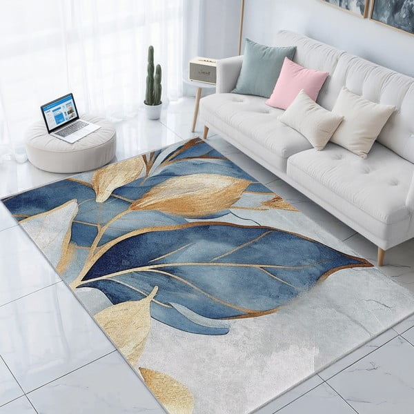 Modra/zlata pralna preproga 160x230 cm Golden Leaves – Mila Home-image-1