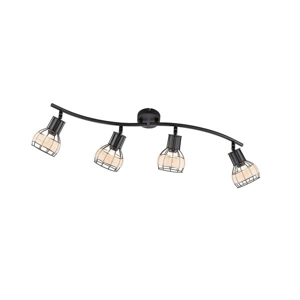 Črna stropna svetilka s kovinskim senčilom/s senčilom iz ratana 10,5x70 cm Straw – Fischer & Honsel