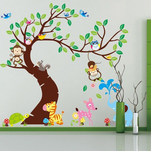 Komplet stenskih nalepk Ambiance Tree, Monkeys and Elephant-image-1
