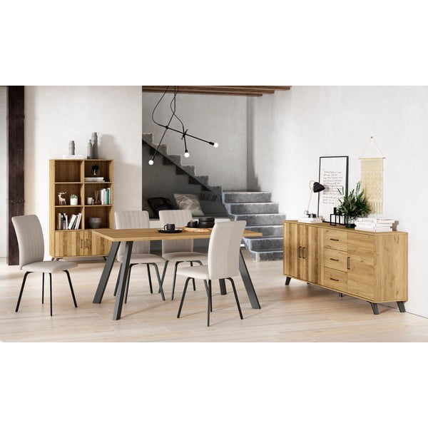 Regal v hrastovem dekorju v naravni barvi 92x160 cm Nordic – Marckeric-image-4