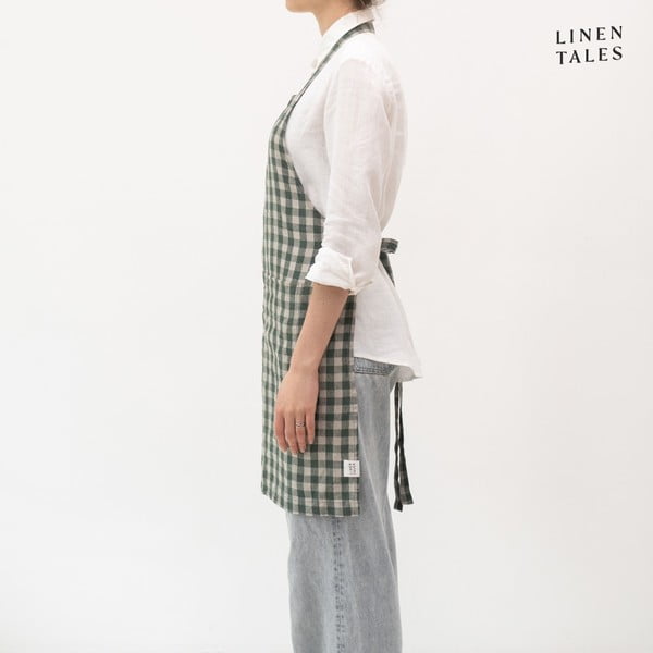 Lanen predpasnik Forest Green Gingham – Linen Tales-image-2