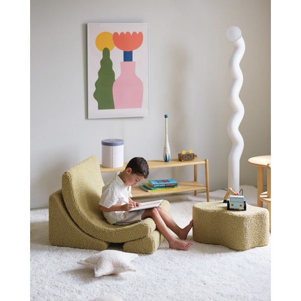 Zelen otroški fotelj iz tkanine bouclé Moon – Wigiwama-image-3