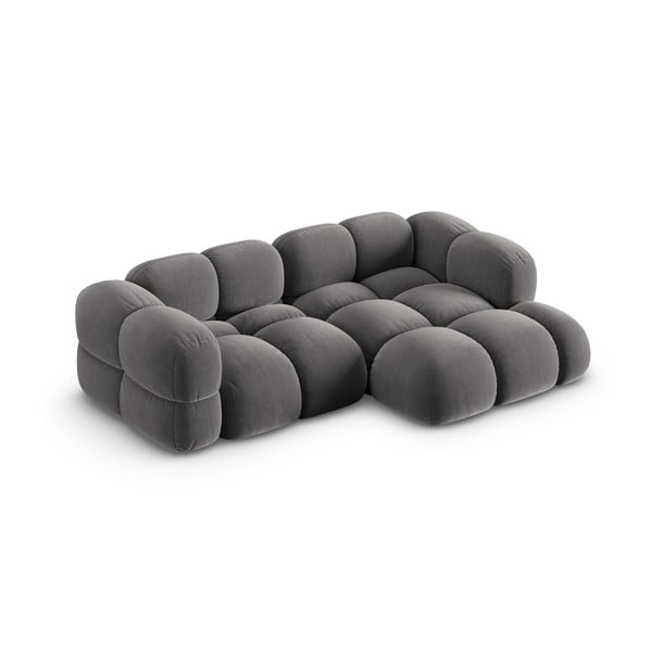 Siva žametna kotna sedežna garnitura (desni kot/z ležalnikom) Loretto – Cosmopolitan Design-image-3