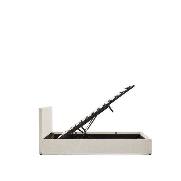 Bež oblazinjena zakonska postelja s prostorom za shranjevanje z letvenim dnom 160x200 cm Nahiri – Kave Home-image-2