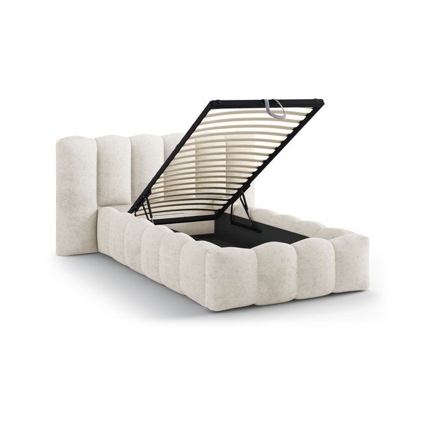 Bež oblazinjena postelja s prostorom za shranjevanje in z letvenim dnom 90x200 cm Lupine – Micadoni -image-1