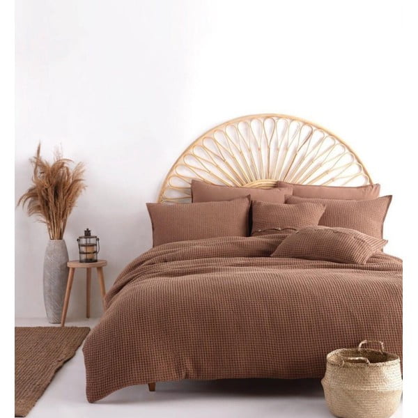 Rjava podaljšana posteljnina za zakonsko posteljo iz renforce bombaža 240x220 cm Waffle Striped – Mila Home Luxury-image-2