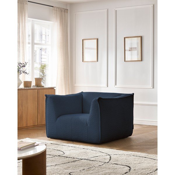 Temno moder fotelj iz tkanine bouclé Giorgia – Bobochic Paris-image-1