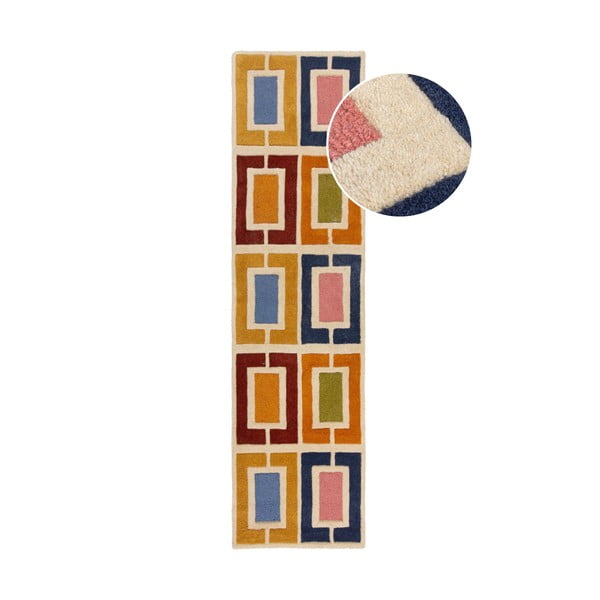 Ročno tkan volnen tekač 60x230 cm Retro Blocks – Flair Rugs