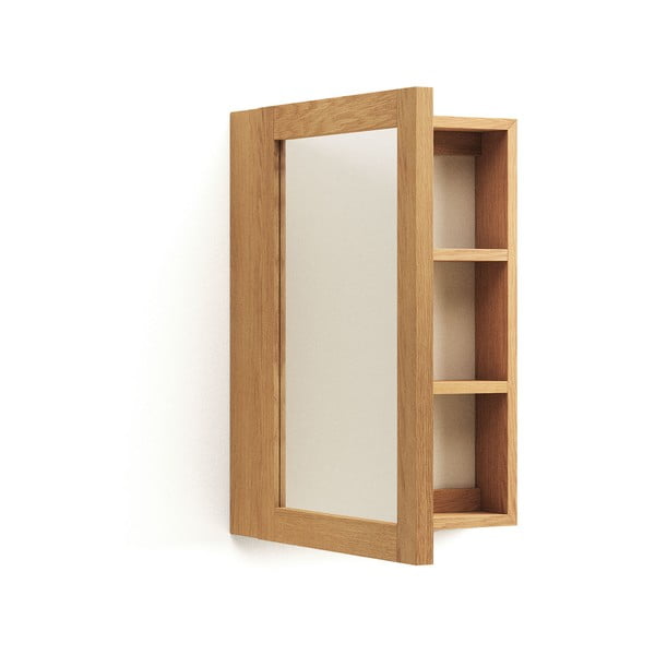 Stenska kopalniška omarica z ogledalom iz masivnega tika 50x70 cm Plubia – Kave Home-image-2