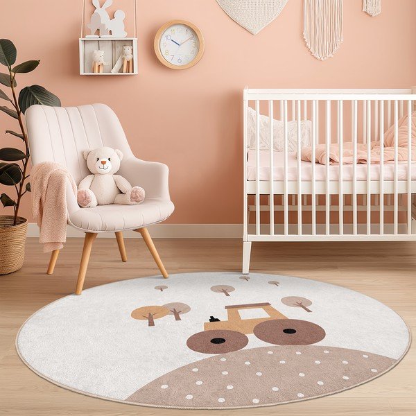 Bež pralna otroška preproga ø150 cm Tractor World – Mila Home-image-3