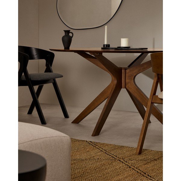 Okrogla jedilna miza z mizno ploščo v orehovem dekorju ø 120 cm Naanim – Kave Home-image-2