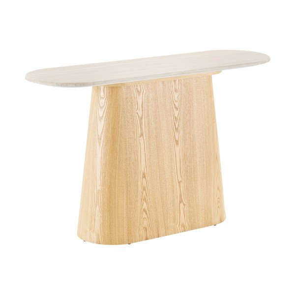 Kremno bela/v naravni barvi stranska mizica s kamnito mizno ploščo 40x130 cm Larvik – House Nordic