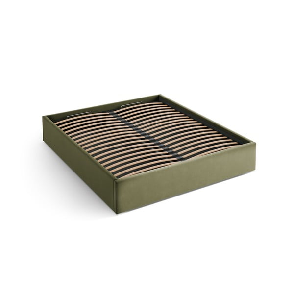 Zelena oblazinjena zakonska postelja s prostorom za shranjevanje/brez vzglavja z letvenim dnom 180x200 cm Susan – Micadoni 