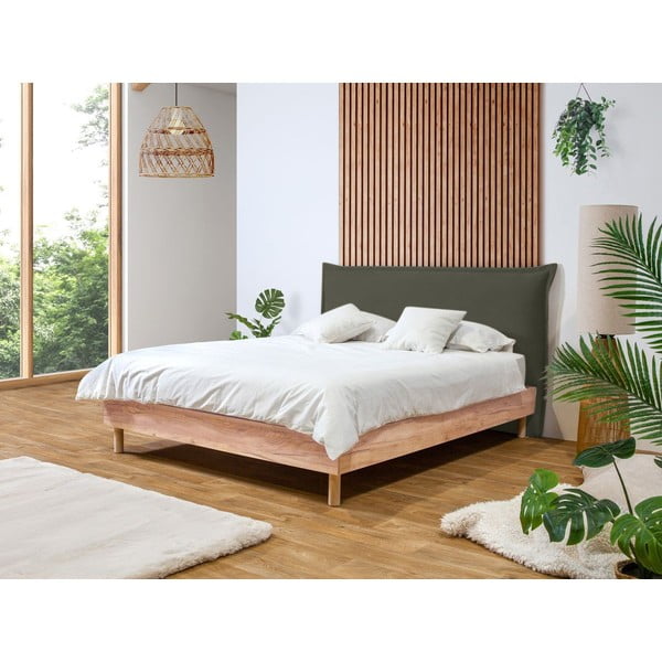 Temno zelena/naravna zakonska postelja z letvenim dnom 180x200 cm Charlie – Bobochic Paris-image-1