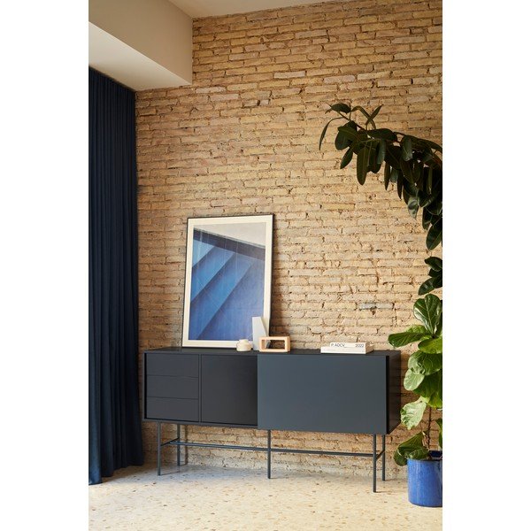 Črna/antracitno siva nizka komoda z drsnimi vrati 180x91 cm Nube – Teulat-image-1