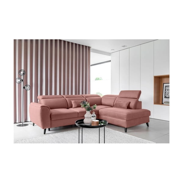 Rožnata žametna raztegljiva/s prostorom za shranjevanje kotna sedežna garnitura (desni kot/v obliki črke L) Noble – ELTAP-image-1