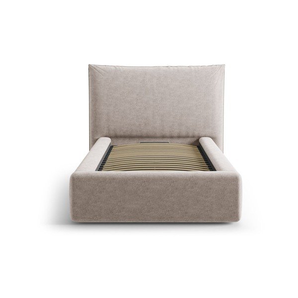 Bež oblazinjena postelja s prostorom za shranjevanje in z letvenim dnom 90x200 cm Kaelle – Micadoni -image-3