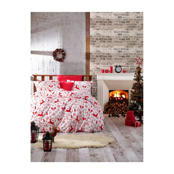 Božično bombažno posteljno perilo za eno osebo z rjuho Zoe, 160 x 220 cm