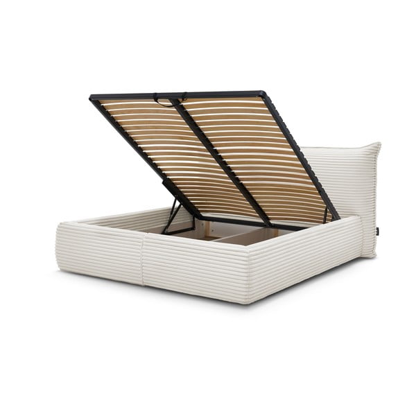 Bež oblazinjena zakonska postelja s prostorom za shranjevanje z letvenim dnom 180x200 cm Jade – Bobochic Paris-image-3