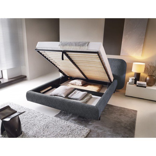 Modra oblazinjena zakonska postelja s prostorom za shranjevanje in z letvenim dnom 140x200 cm Pointt – ELTAP-image-2