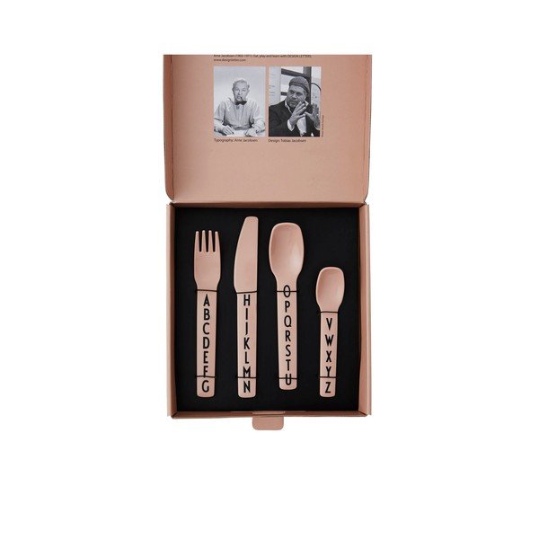 4-delni komplet roza otroškega jedilnega pribora Design Letters-image-3