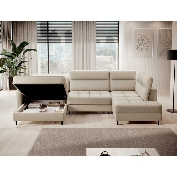 Bež žametna raztegljiva/s prostorom za shranjevanje kotna sedežna garnitura (desni kot/v obliki črke "U") Berrto – ELTAP-image-3