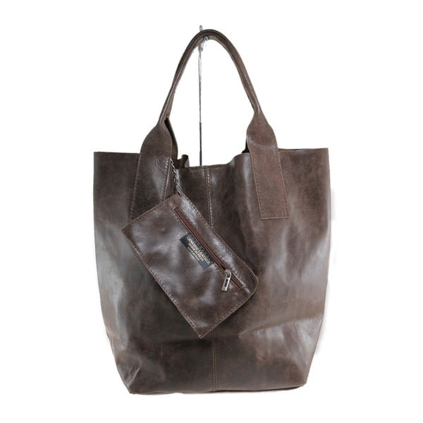 Rjava usnjena torbica Chicca Borse Tote Moe-image-1