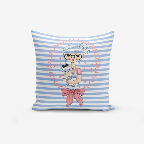 Prevleka za vzglavnik iz mešanice bombaža Minimalist Cushion Covers Blue Striped Fashion Girl, 45 x 45 cm