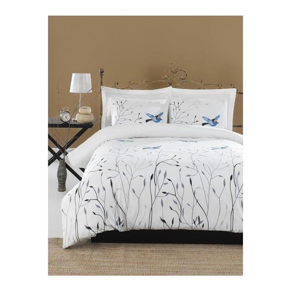 Prevleka za zakonsko posteljo s posteljnino iz ranforce bombaža Mijolnir Fidella Blue, 160 x 220 cm