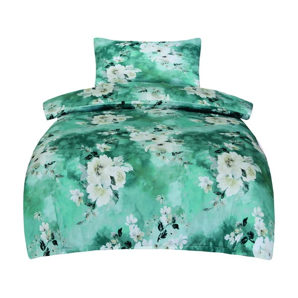 Zelena enojna posteljnina iz bombažnega satena 140x200 cm Fiona – My House