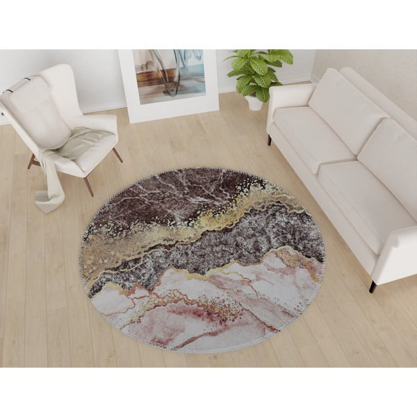 Rjava/zlata pralna okrogla preproga ø 80 cm – Vitaus-image-1