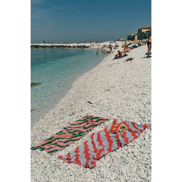 Zelena/rožnata bombažna brisača 90x150 cm Waves – Jotex-image-1