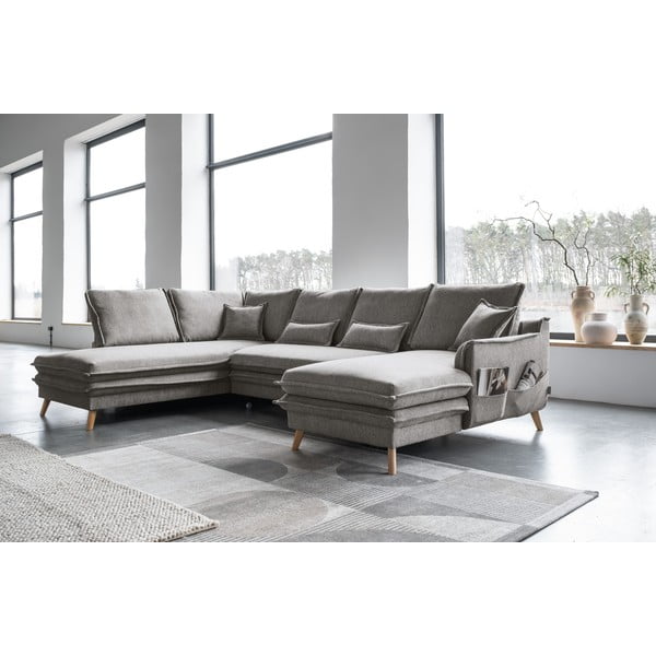 Siva raztegljiva kotna sedežna garnitura (levi kot/v obliki črke "U") Charming Charlie – Miuform-image-3