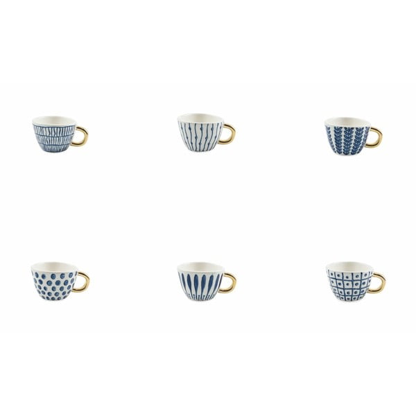 Komplet 6 modro-belih lončenih skodelic za kavo Villa d'Este Masai, 45 ml