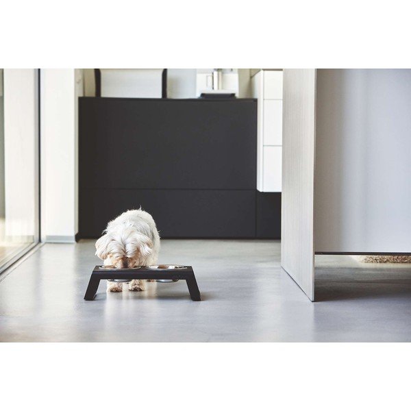 Kovinski komplet posod s podstavkom za pse Desco Black M – MiaCara-image-1