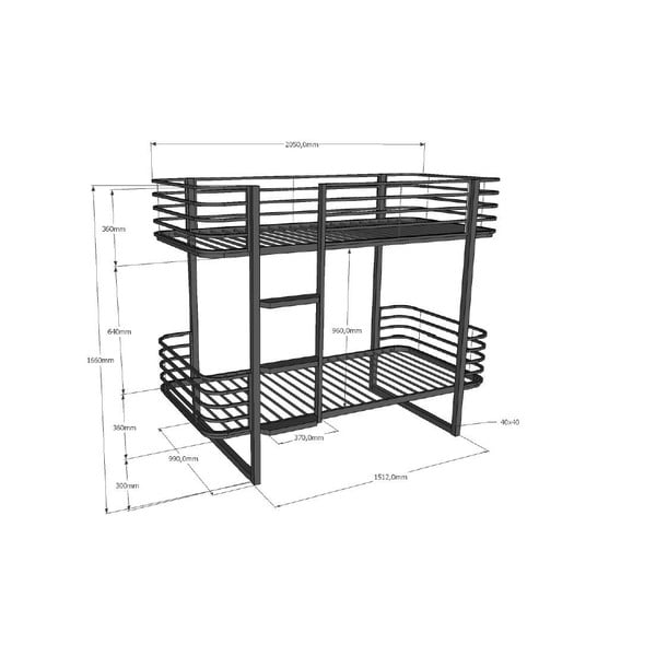 Črna kovinska pograd otroška postelja z letvenim dnom 90x200 cm Oscar – Vipack-image-2