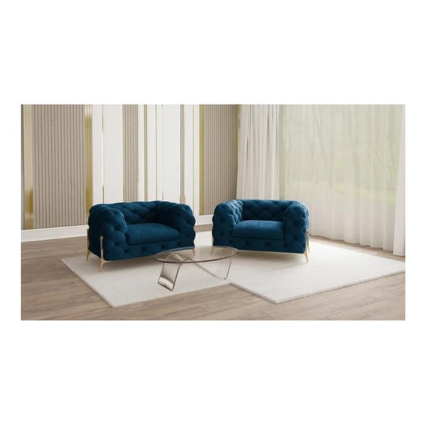 Temno moder žameten fotelj Chelsea Bis – Ropez-image-1