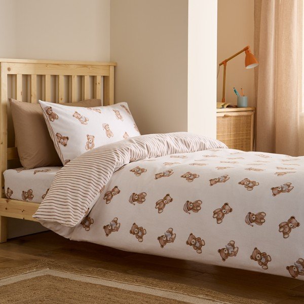 Kremno bela enojna flanelna otroška posteljnina 120x150 cm Brushed Teddy Bear – Catherine Lansfield-image-4