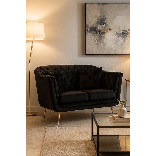 Črna žametna sedežna garnitura 130 cm Budapest – Mauro Ferretti-image-1